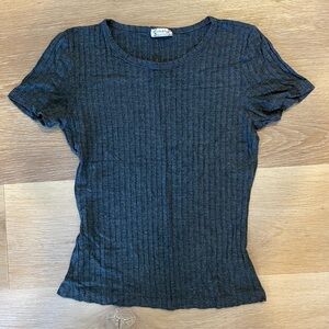 Free People crew neck ribbed tee t-shirt gray XS